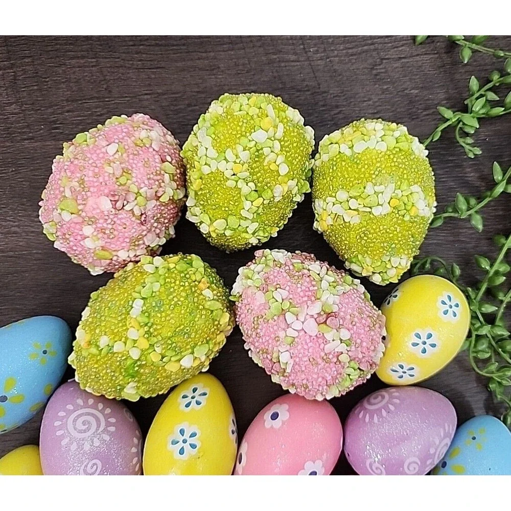 Beaded Easter Egg Ornaments Floral Spring Bowl Vase Filler Home Tree Decor 17 Pc